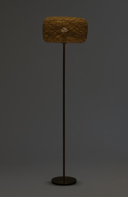 Brightech Rowan 66' Led Floor Lamp With Woven Thread Shade In Antique Brass