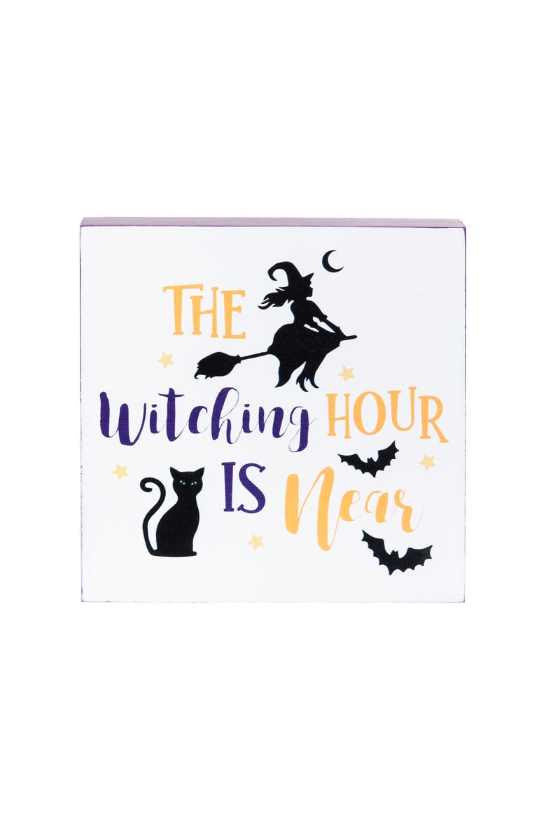 5" "The Witching Hour Is Now" Script Halloween Shelf Sitter Decoration, Main, color, White