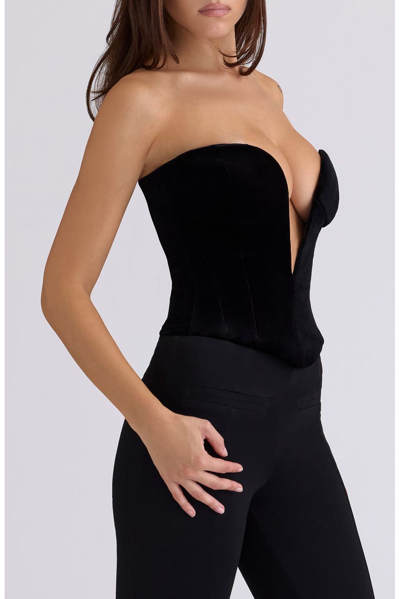 Vienne Plunge Neck Stretch Velvet Corset, Alternate, color, BLACK