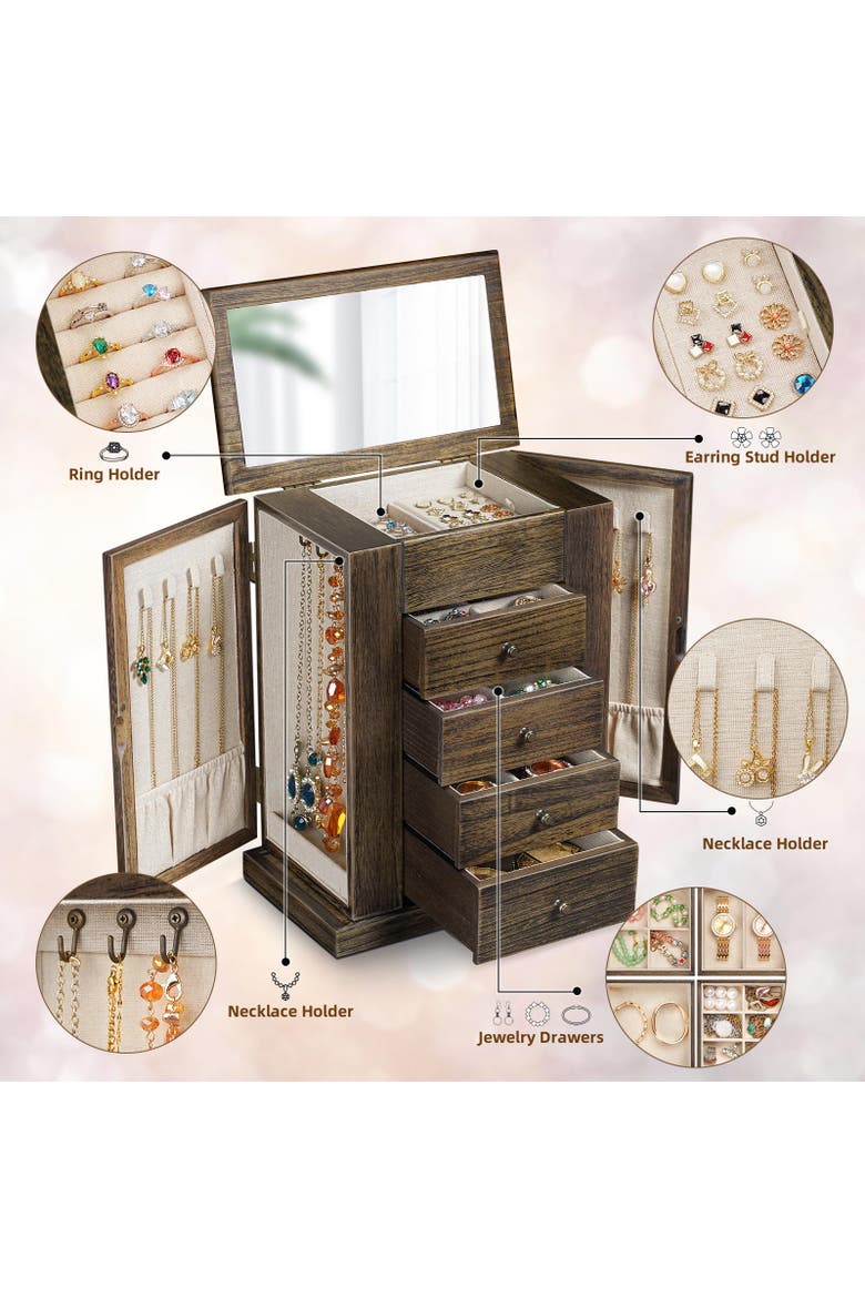 Rustic Solid Wood Jewelry Box Organizer, Alternate, color, Light Taupe