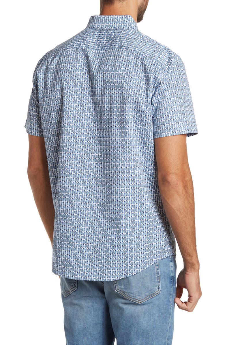 Original Penguin Geo Print Short Sleeve Shirt, Alternate, color, Faded Denim
