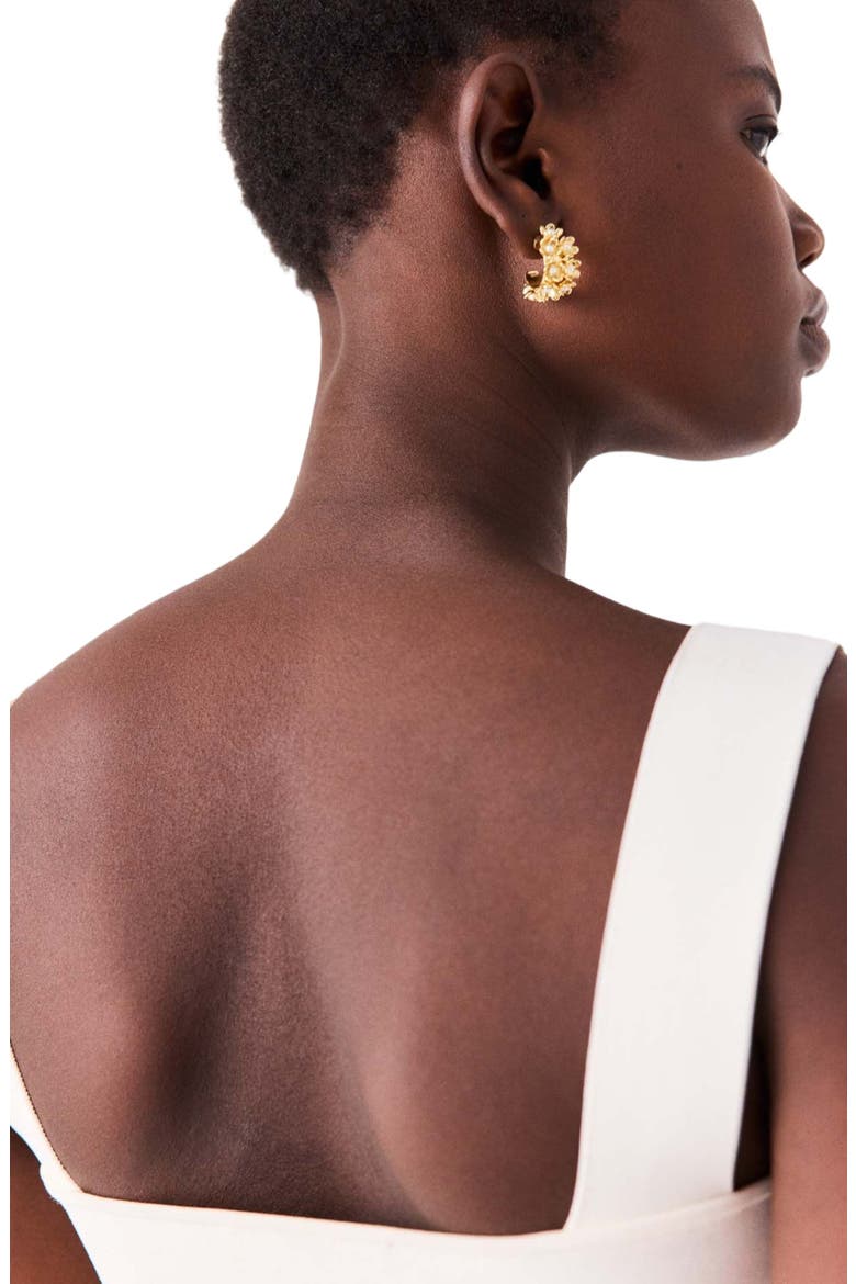 Rhinestone flower hoop earrings, Alternate, color, Gold
