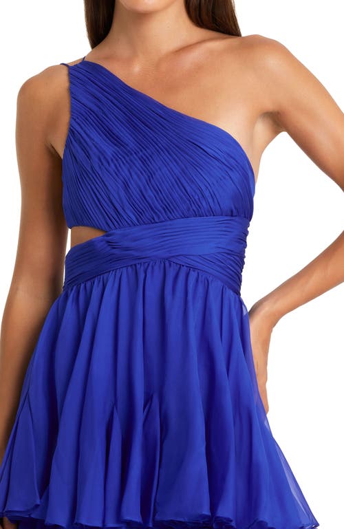 Mac Duggal One Shoulder Tiered Chiffon Gown In Blue