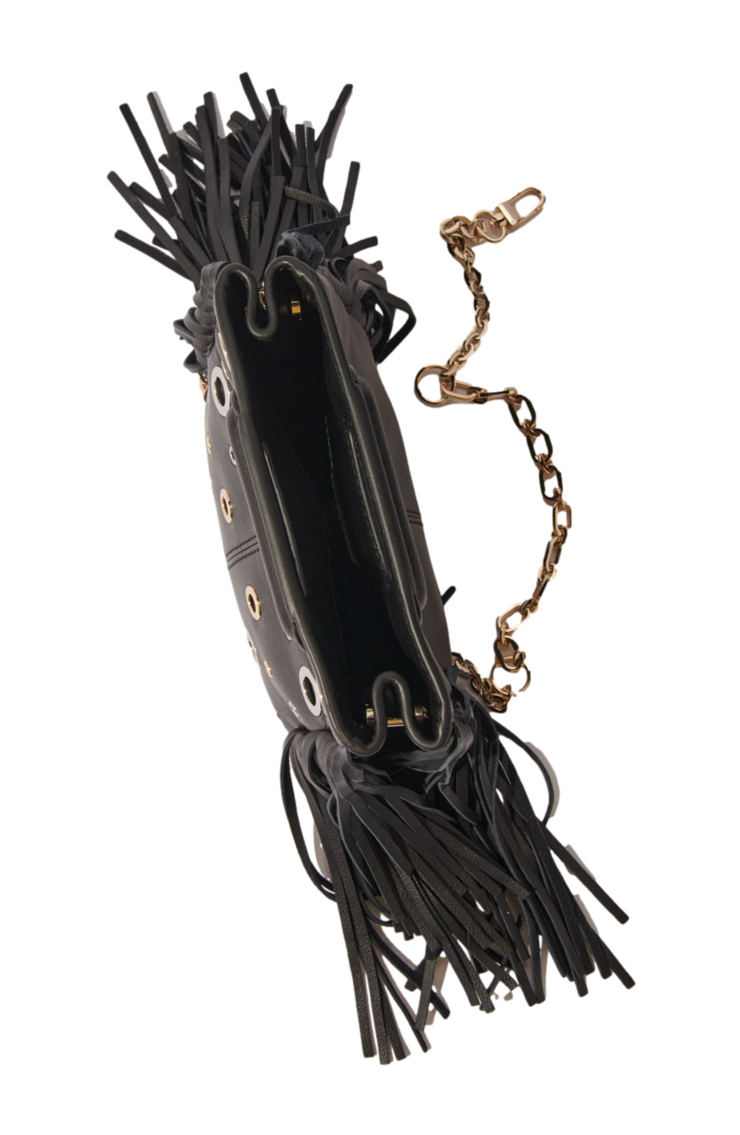 maje Leather M mini bag with eyelets, Alternate, color, 