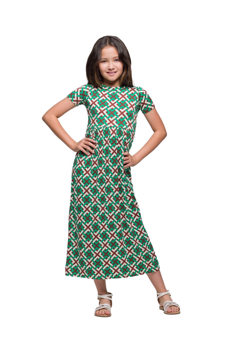 24sevenKid Short Sleeve Green Maxi Dress, Main, color, Green Multi