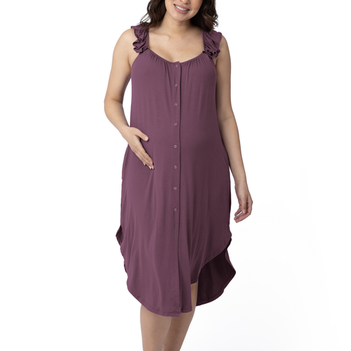 Kindred Bravely Ruffle Strap Labor & Delivery Gown In Purple