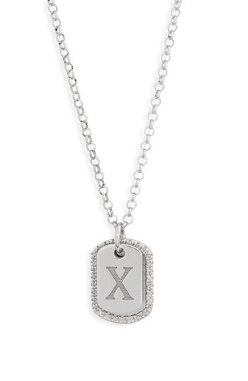 Meshmerise Diamond Initial Dog Tag Pendant Necklace In White-x
