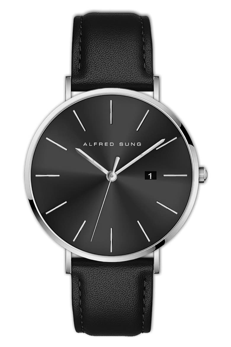 Metropolitan Leather Strap Watch, 42mm, Main, color, BLACK