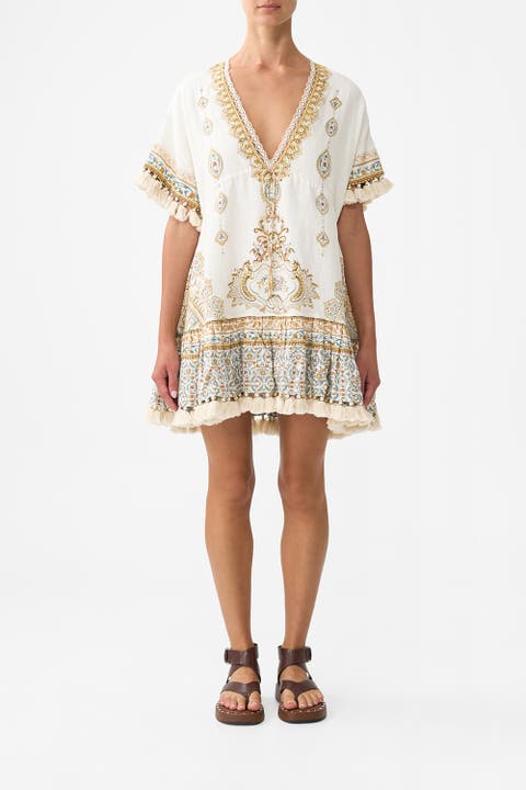 Short V Neck Embroidered Dress Ottoman Dynasty