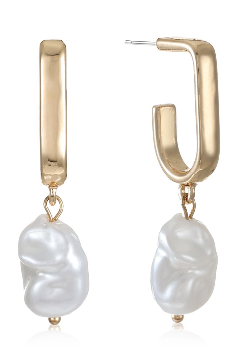Coin Faux Pearl Drop Earrings, Main, color, GOLD