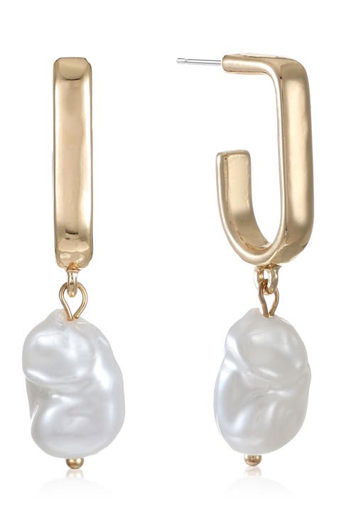 Coin Faux Pearl Drop Earrings