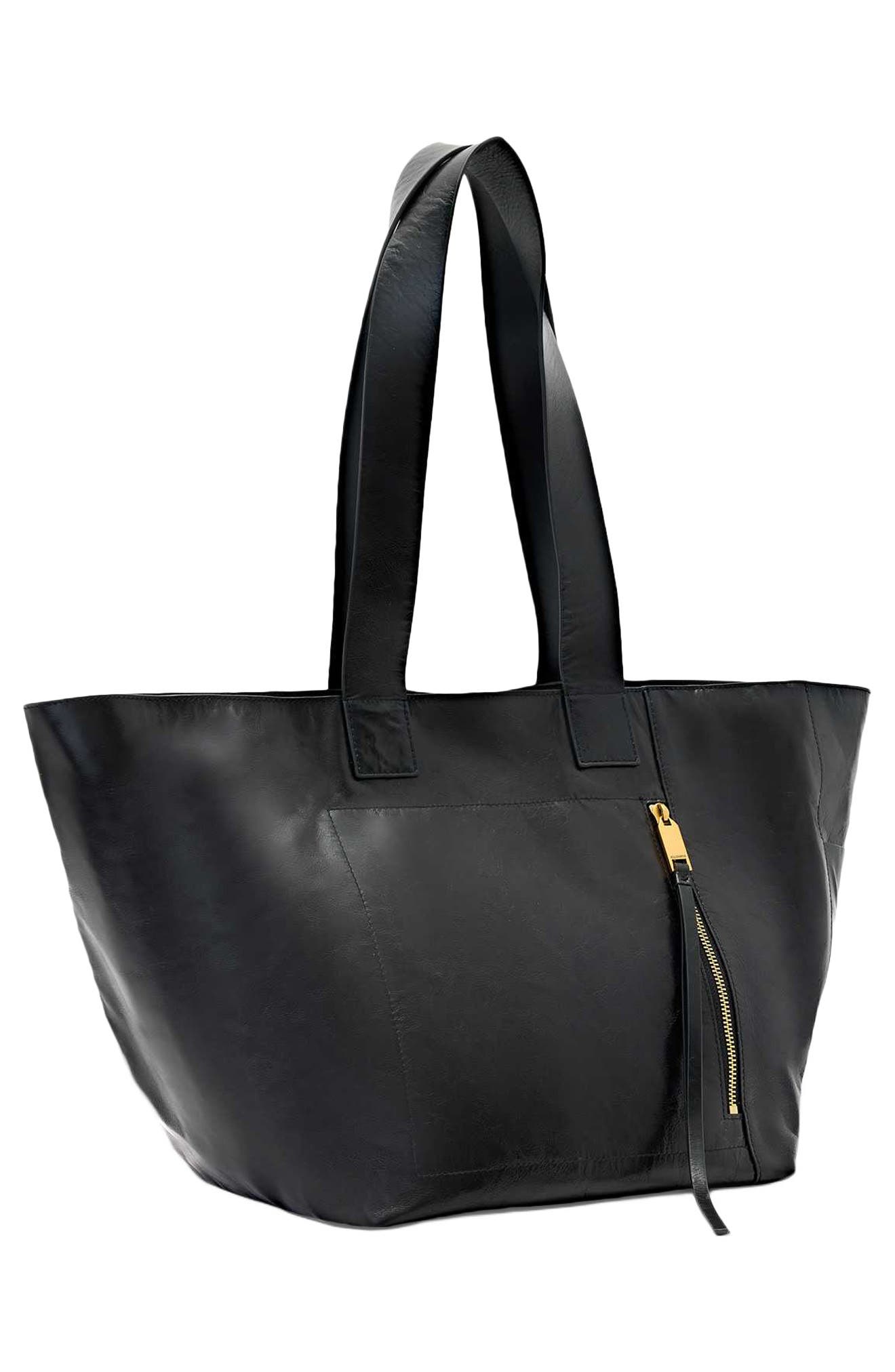 Alba Shine Leather East/West Tote, Alternate, color, BLACK