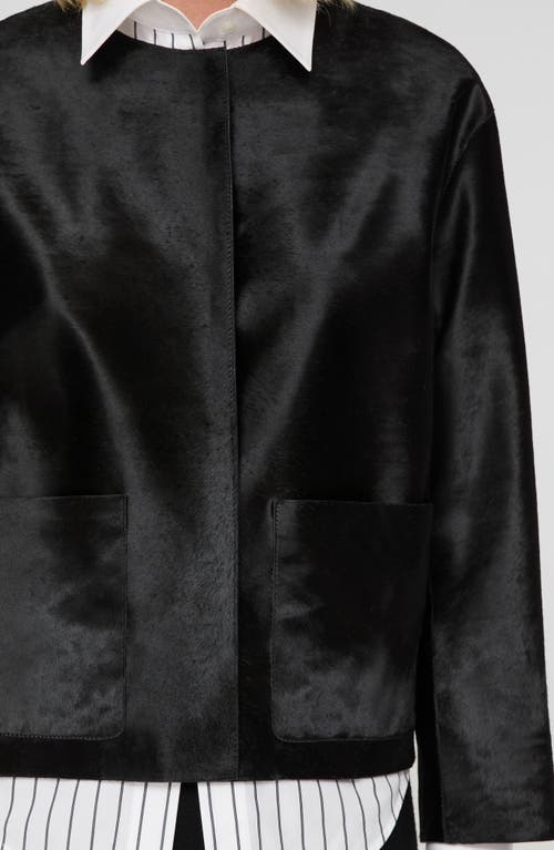 Lafayette 148 New York Collarless Patch Pocket Genuine Calf Hair Jacket In Black