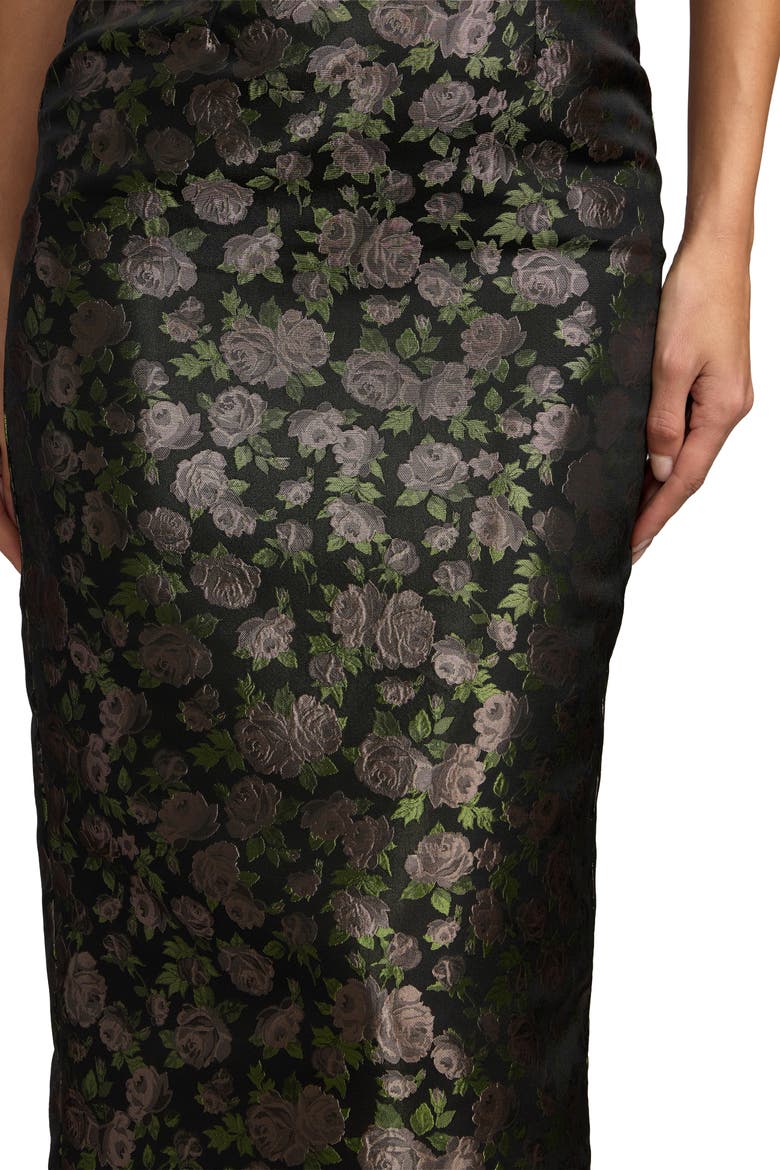 Sleeveless Floral Brocade Midi Dress, Alternate, color, Black Multi