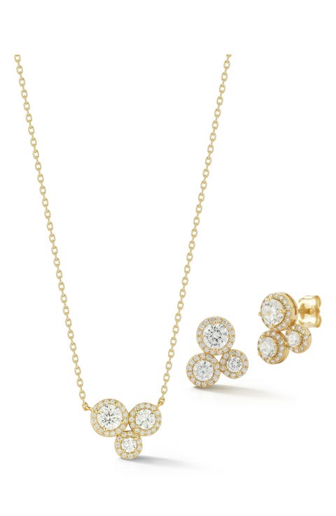 Cluster Cubic Zirconia Pendant Necklace & Stud Earrings Set