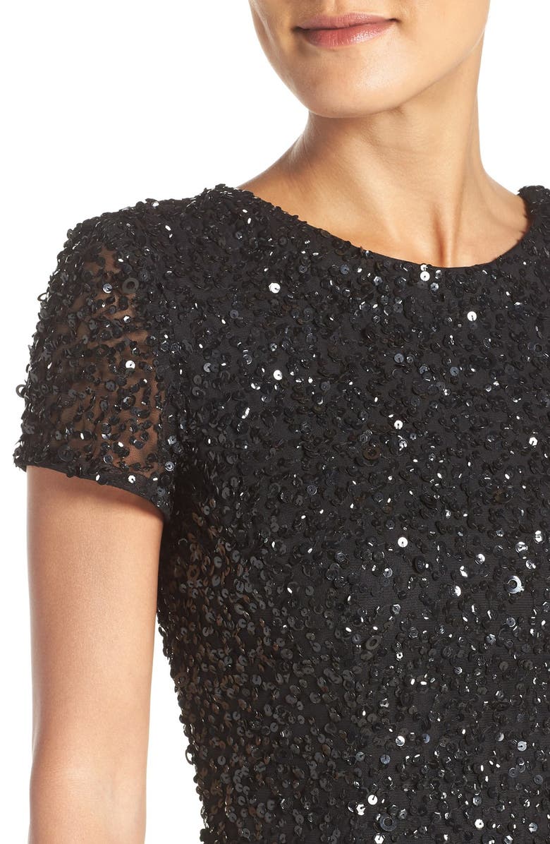 Adrianna Papell Short Sleeve Sequin Mesh Gown, Alternate, color,