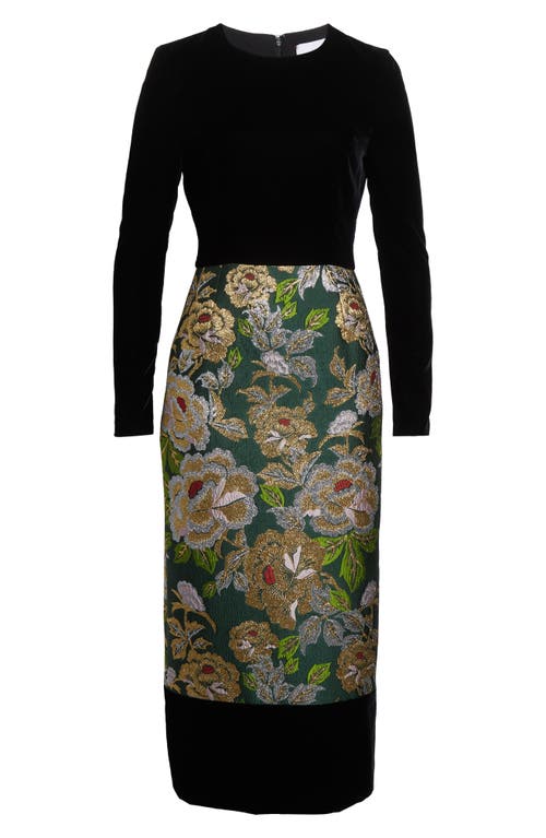Carolina Herrera Floral Jacquard Crewneck Midi Dress In Black