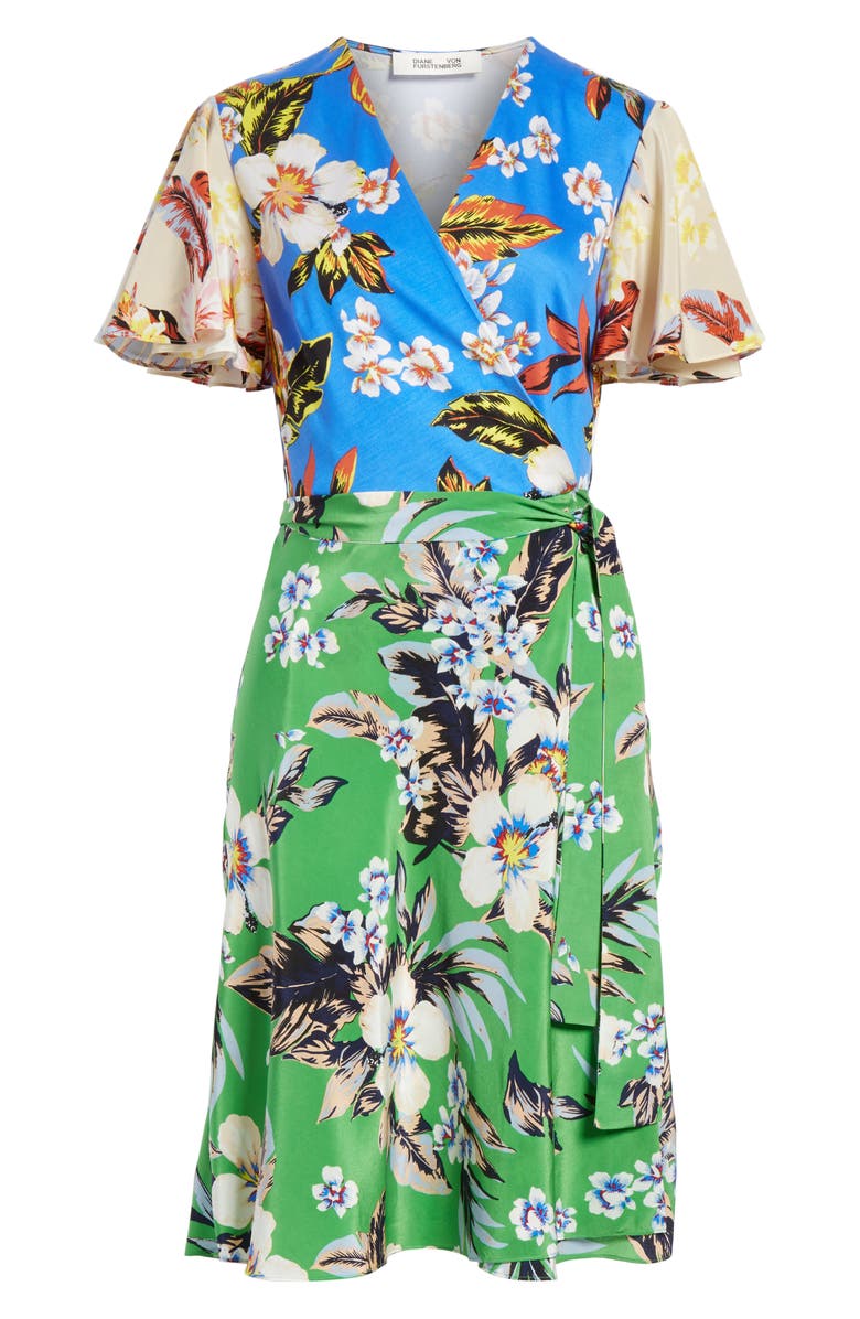 DVF Diane von Furstenberg Flutter Sleeve Silk Wrap Dress, Alternate, color, 
