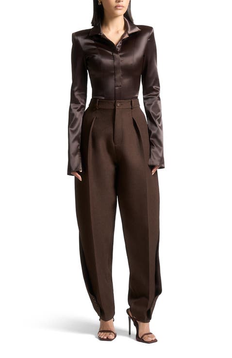 Louise Wide Shoulder Satin Shirt Bodysuit