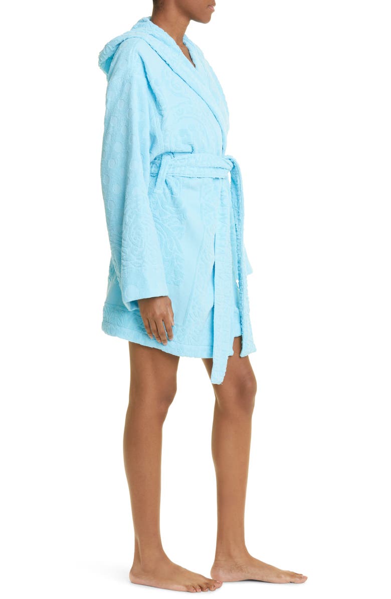 Versace Seashell Baroque Hooded Short Bath Robe, Alternate, color, 