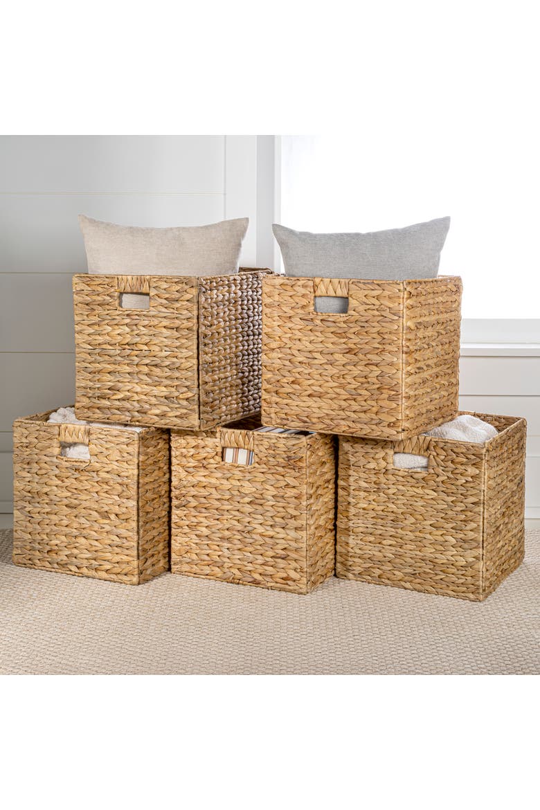 Bryce Classic Farmhouse Handwoven Hyacinth Collapsible Storage Cube Baskets with Handles,, Main, color, Natural