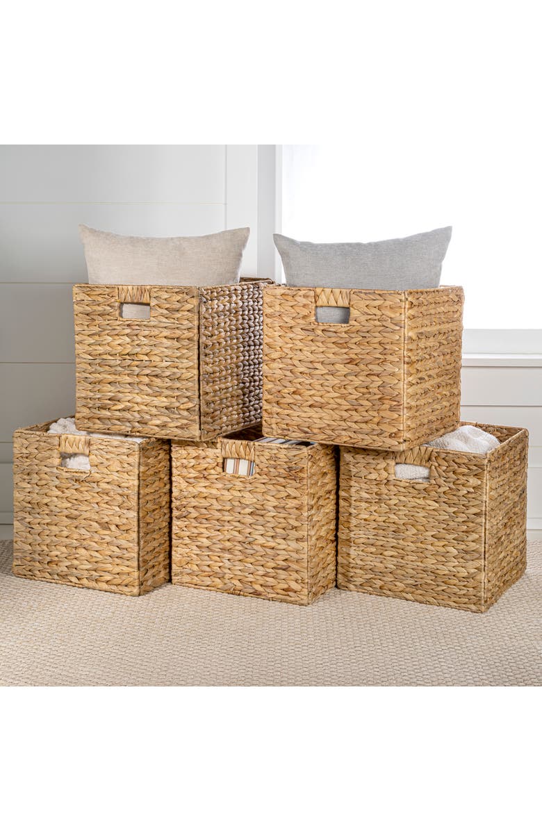 HAPPIMESS Bryce Classic Farmhouse Handwoven Hyacinth Collapsible Storage Cube Baskets with Handles,, Main, color, Natural