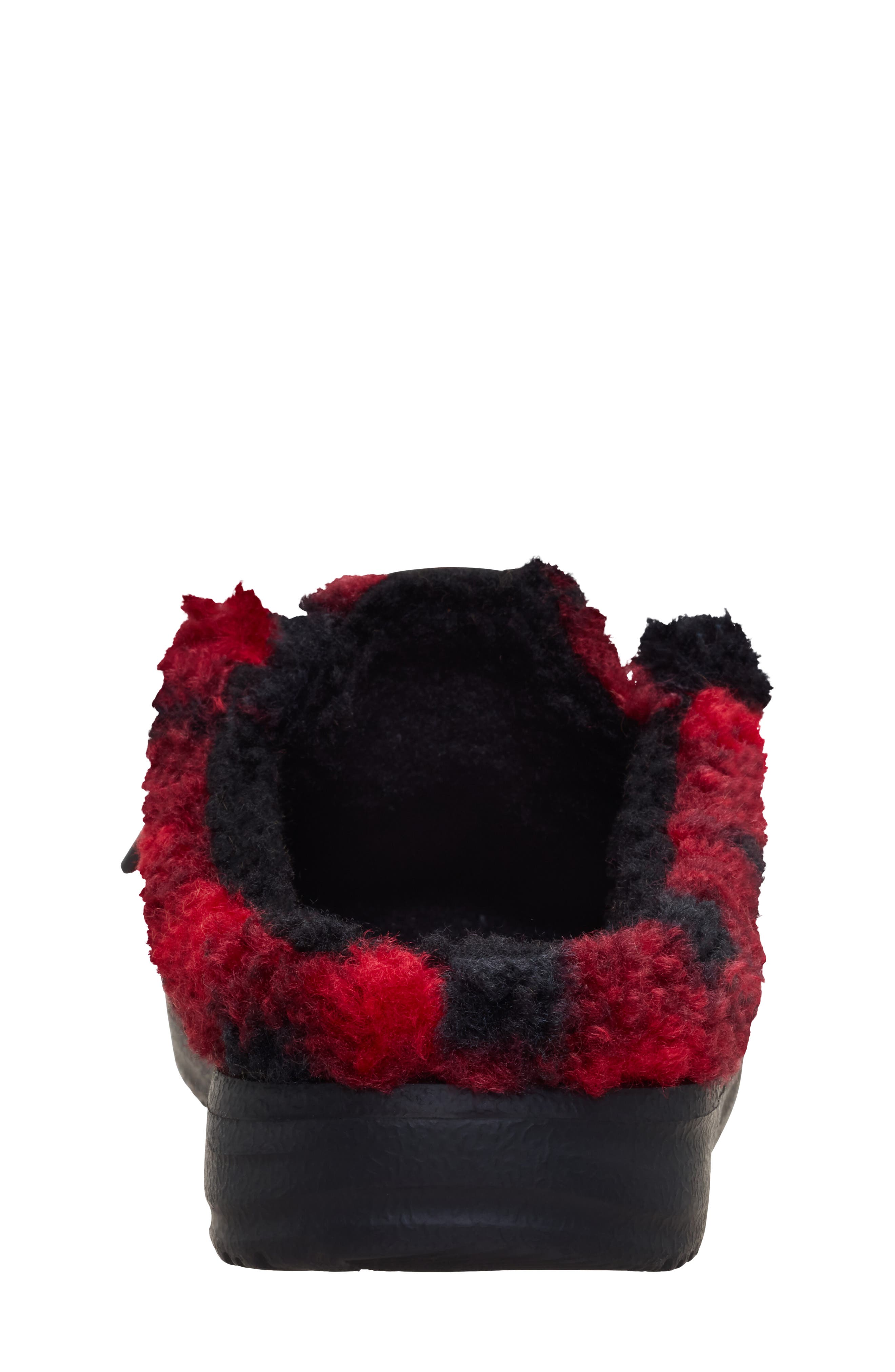 Kids' Wally Buffalo Plaid Faux Fur Slipper, Alternate, color, RED