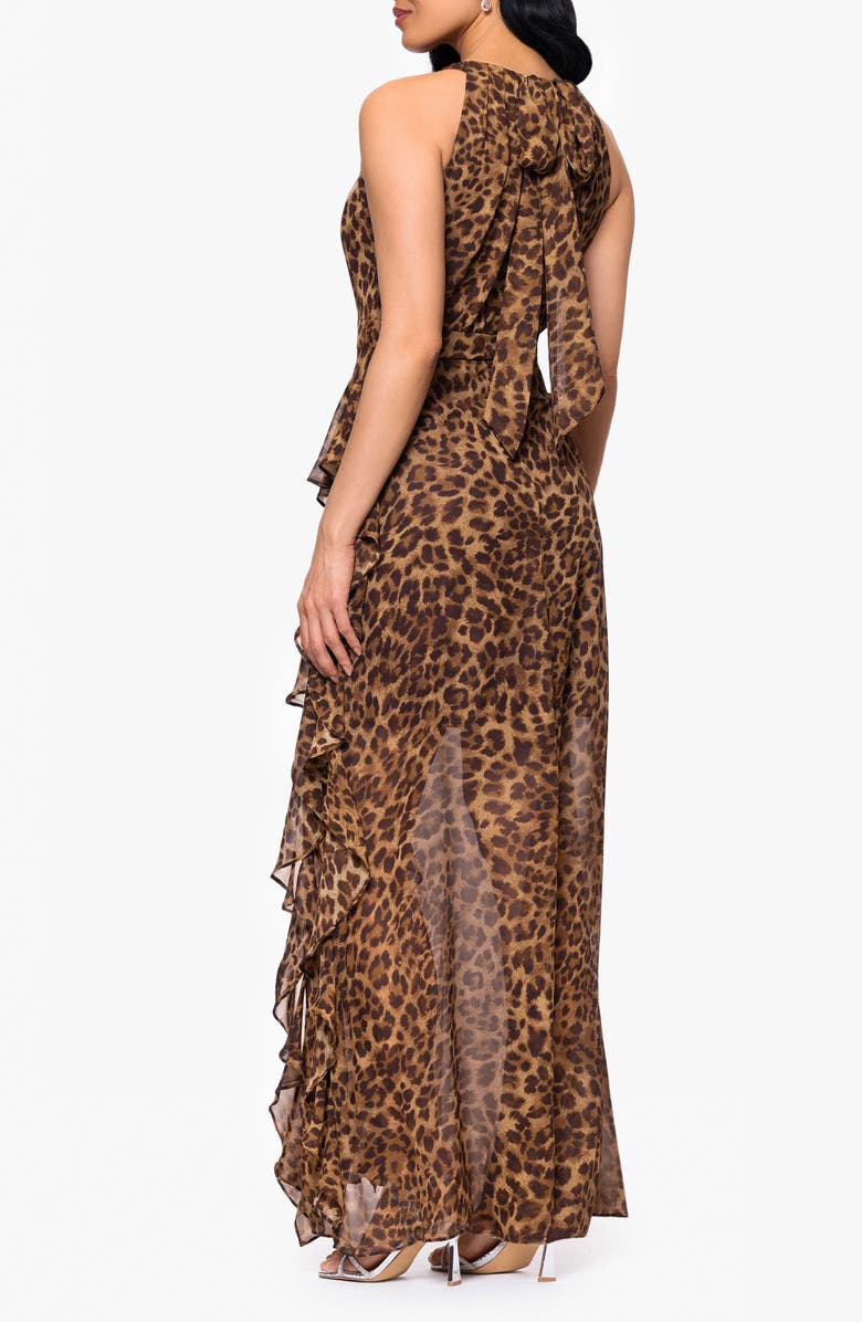Betsy & Adam Leopard Print Ruffle Detail Chiffon Sheath Gown, Alternate, color,