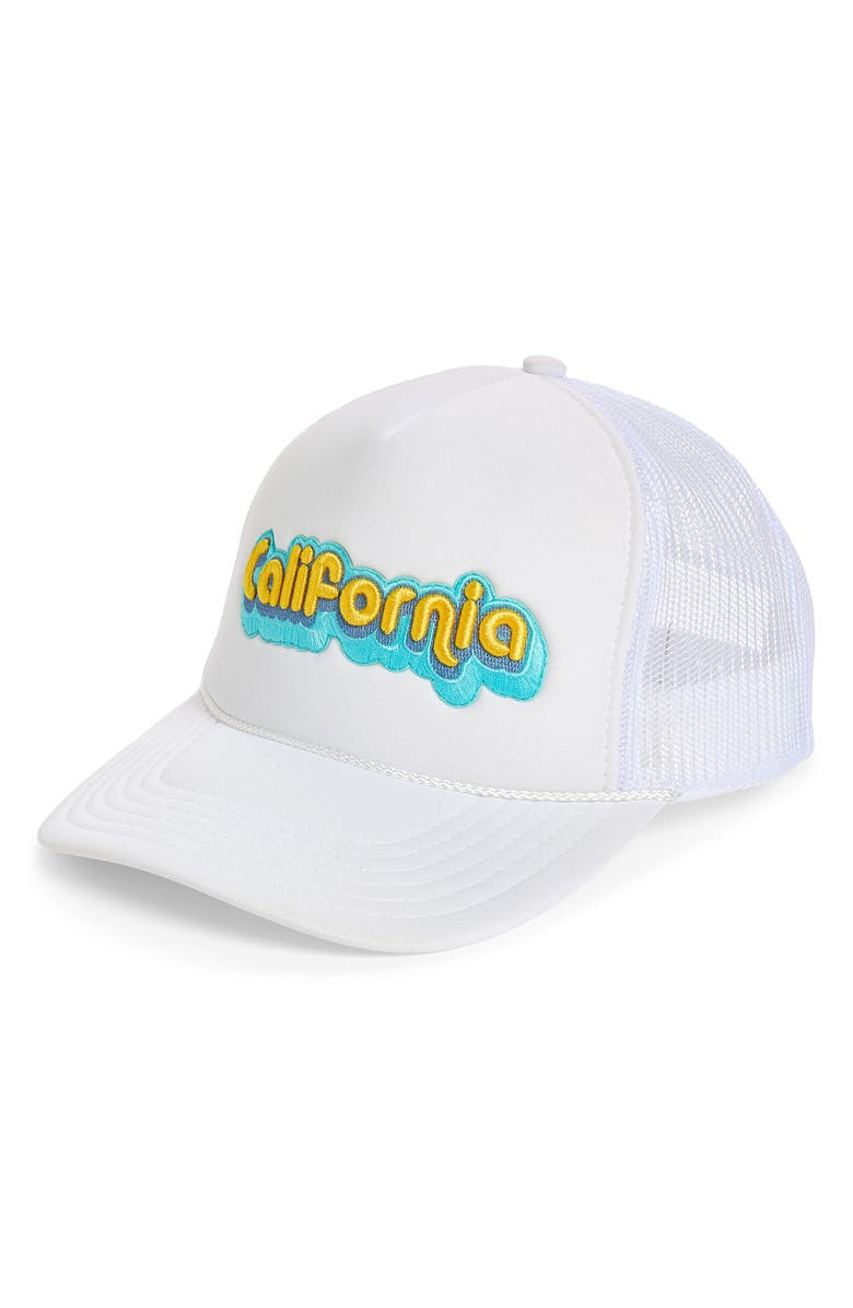 Local Beach California Patch Trucker Hat, Main, color, White