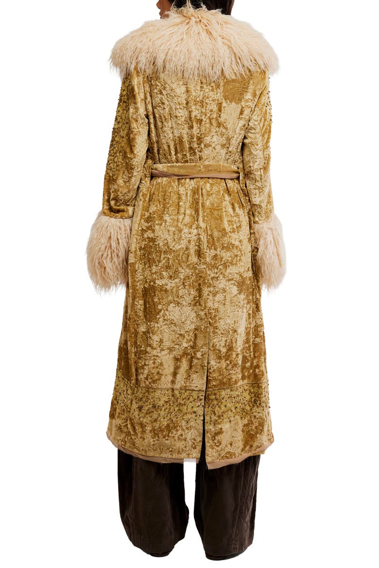 Pyre Embellished Faux Fur Detail Crushed Velvet Jacket, Alternate, color, GOLD COMBO