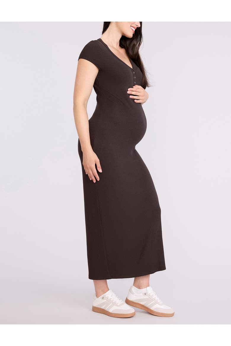 Short Sleeve Henley Bodycon Maxi Dress, Alternate, color, Chocolate Tort
