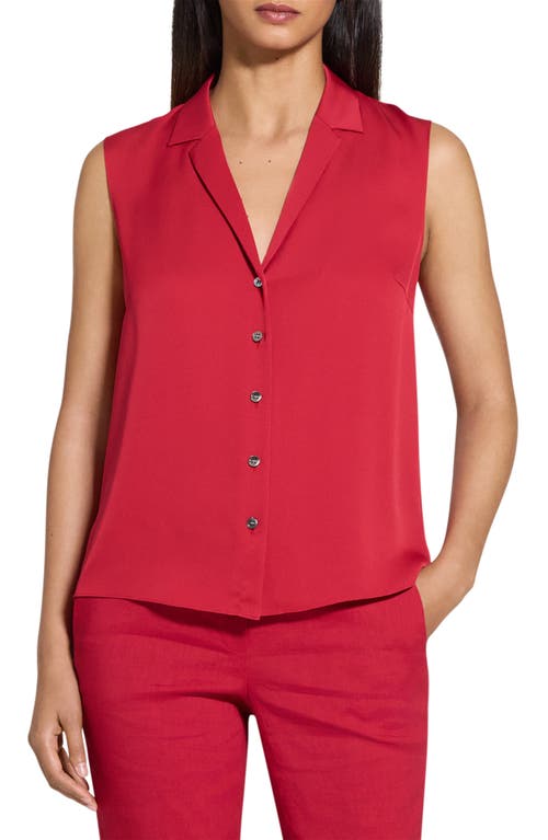 Theory Sleeveless Button Front Silk Top In Cherry