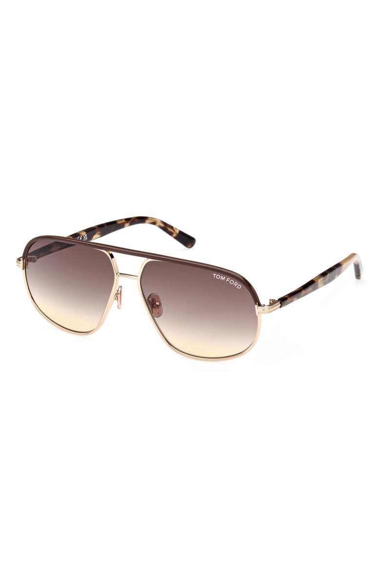 TOM FORD Maxwell 59mm Pilot Sunglasses, Alternate, color, Shiny Rose Gold/Gradient Brown