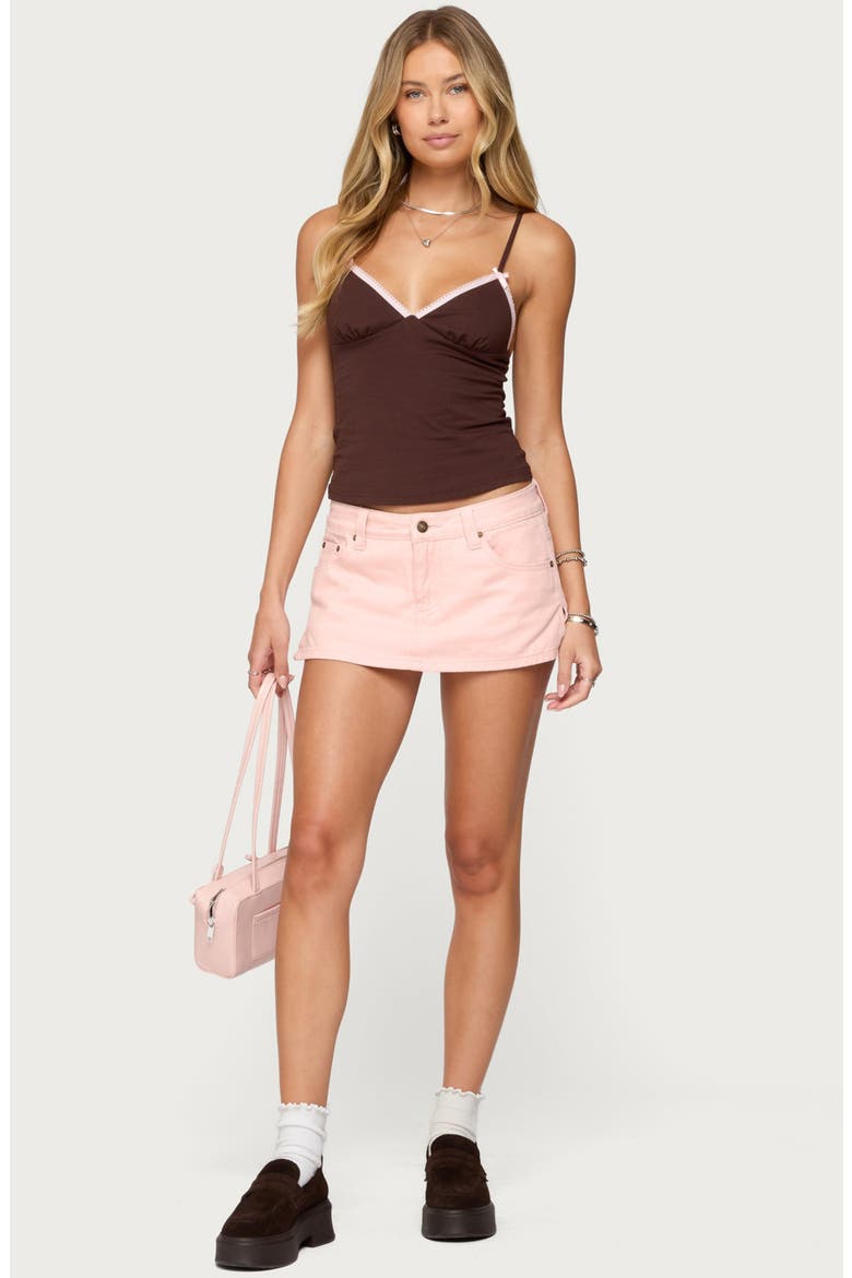 Ruelle Contrast Picot Trim Stretch Cotton Camisole, Alternate, color, BROWN