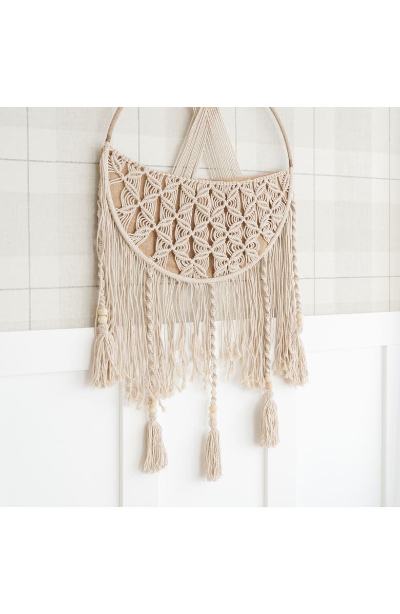 CRANE BABY Boho Cotton Macramé Toy Storage Hanging Basket, Alternate, color, Beige