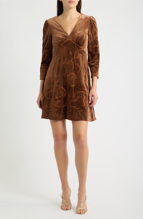 Long Sleeve Embroidered Velvet Dress