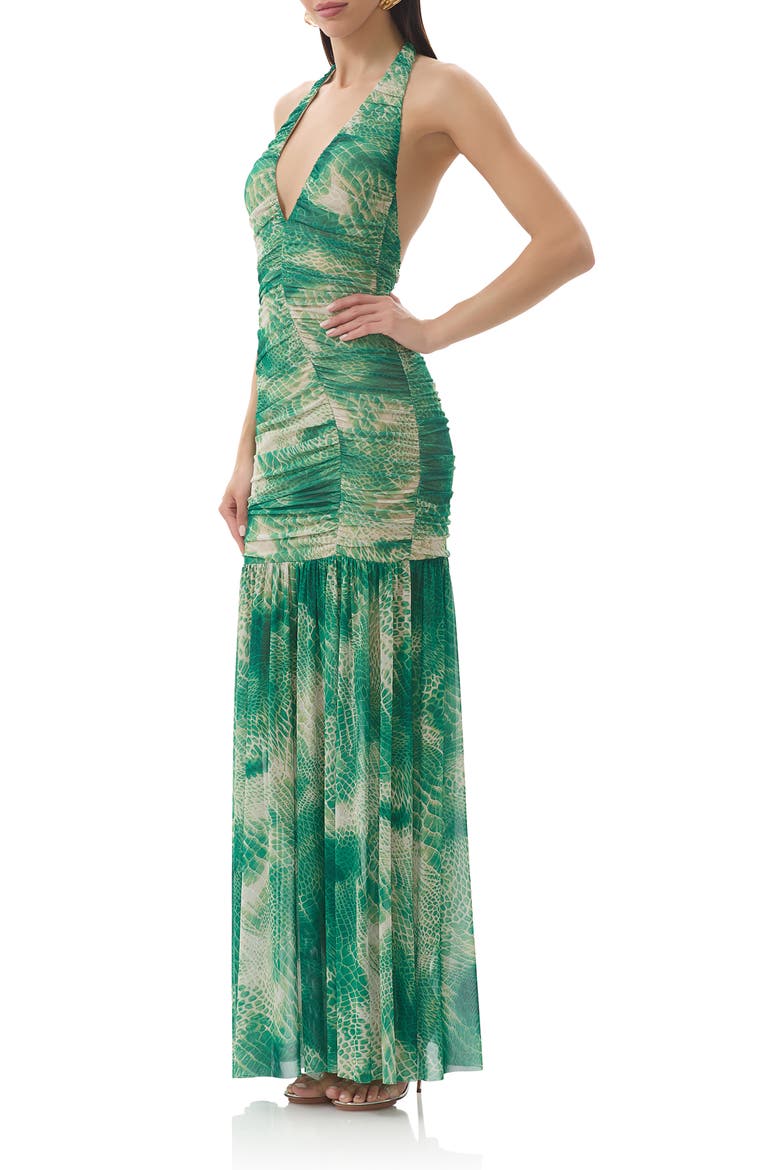 Lapointe Snakeskin Print Halter Dress, Alternate, color, GREEN SNAKE
