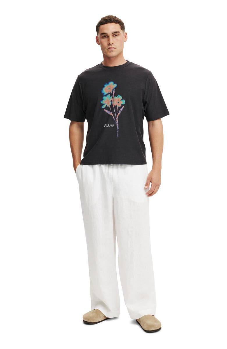 Cotton On Men's Cropped Fit Graphic T-Shirt, Alternate, color, Washed Black Floral Beauty