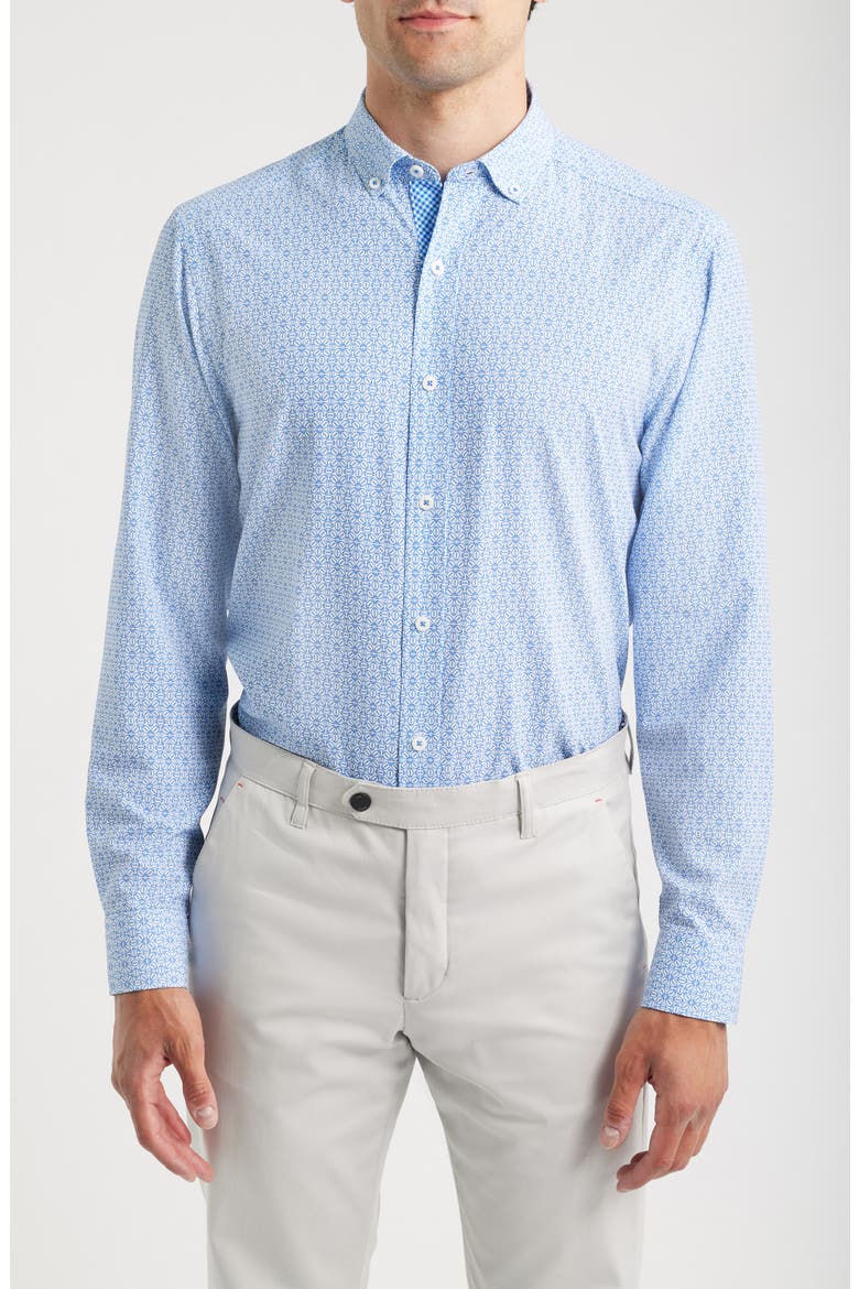 XC+™ Football Print Performance Button-Down Shirt, Main, color, ROYAL