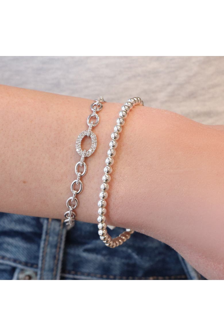 Diamond Round Link Bracelet, Alternate, color, Sterling Silver