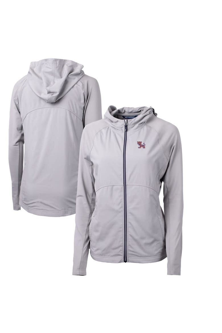 Women's Cutter & Buck Gray Clemson Tigers Adapt Eco Knit Hybrid Recycled Full-Zip Hoodie, Main, color, Gray