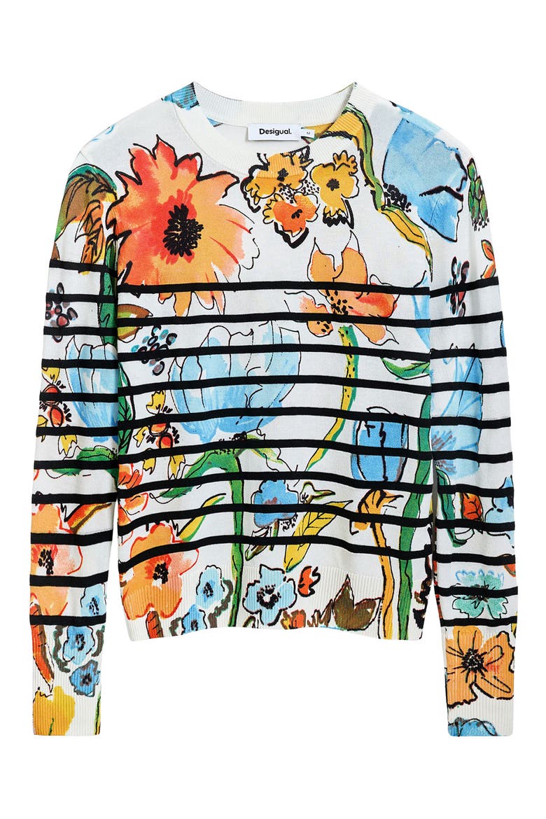 Stripe Floral Sweater, Alternate, color, WHITE MULTI