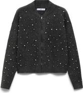 MANGO Embellished Zip-Up Cardigan