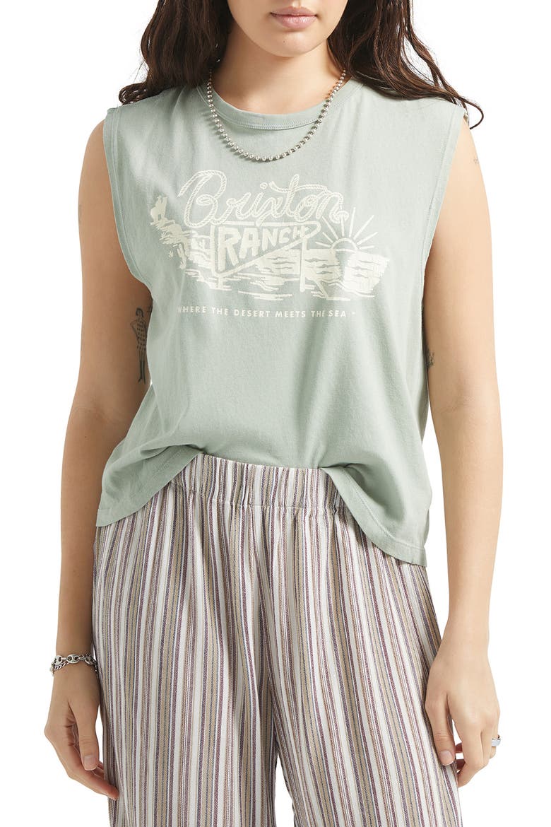 Ranch Logo Cotton Graphic Muscle Tank, Main, color, SAGE GREEN