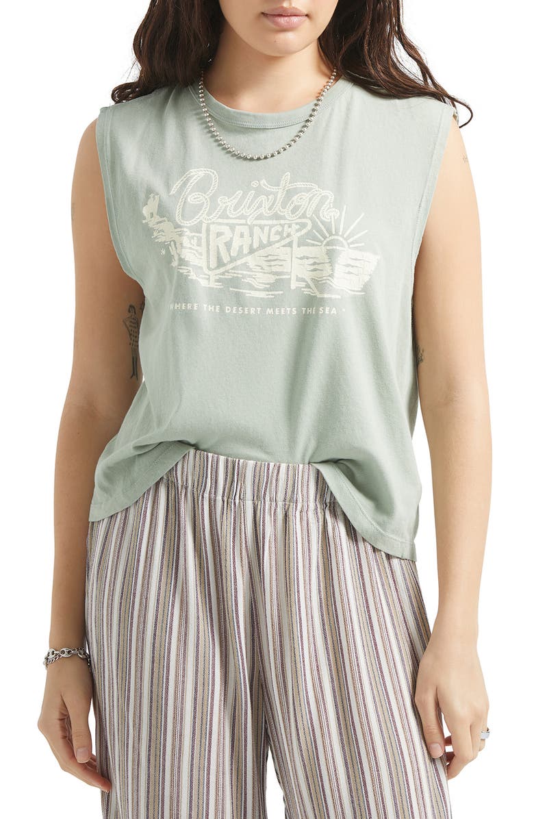 Brixton Ranch Logo Cotton Graphic Muscle Tank, Main, color, Sage Green