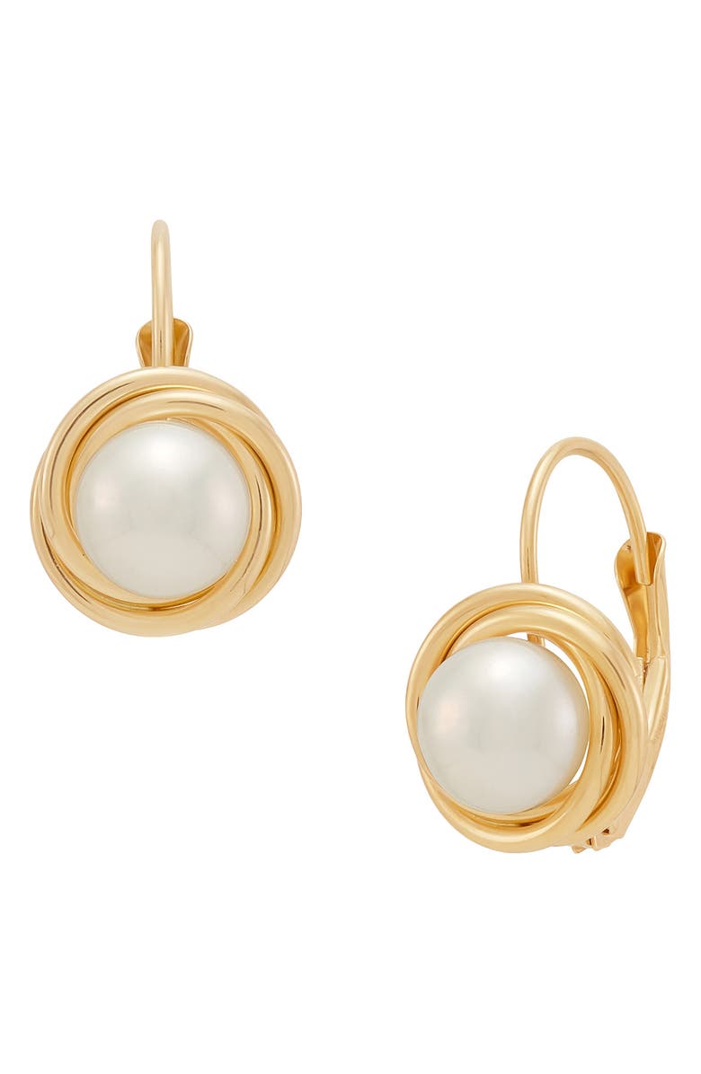 Frankie & Zoe 14K Gold Cultured Pearl Love Knot Earrings, Alternate, color, 