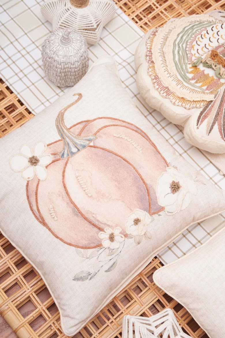 Autumn Fields Pumpkin Cotton Blend Thanksgiving Accent Throw Pillow 18" x 18", Alternate, color, Pink