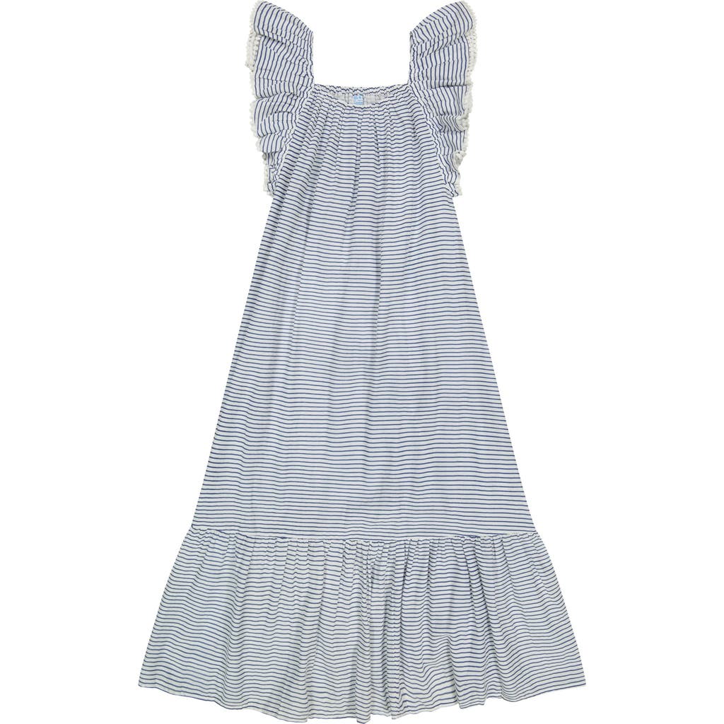 Mer St. Barth Ruffle Sundress Marine Stripe In Blue