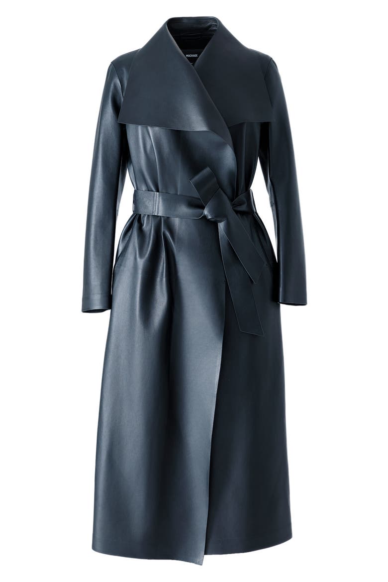 Mai Leather Trench Coat, Alternate, color, BLACK