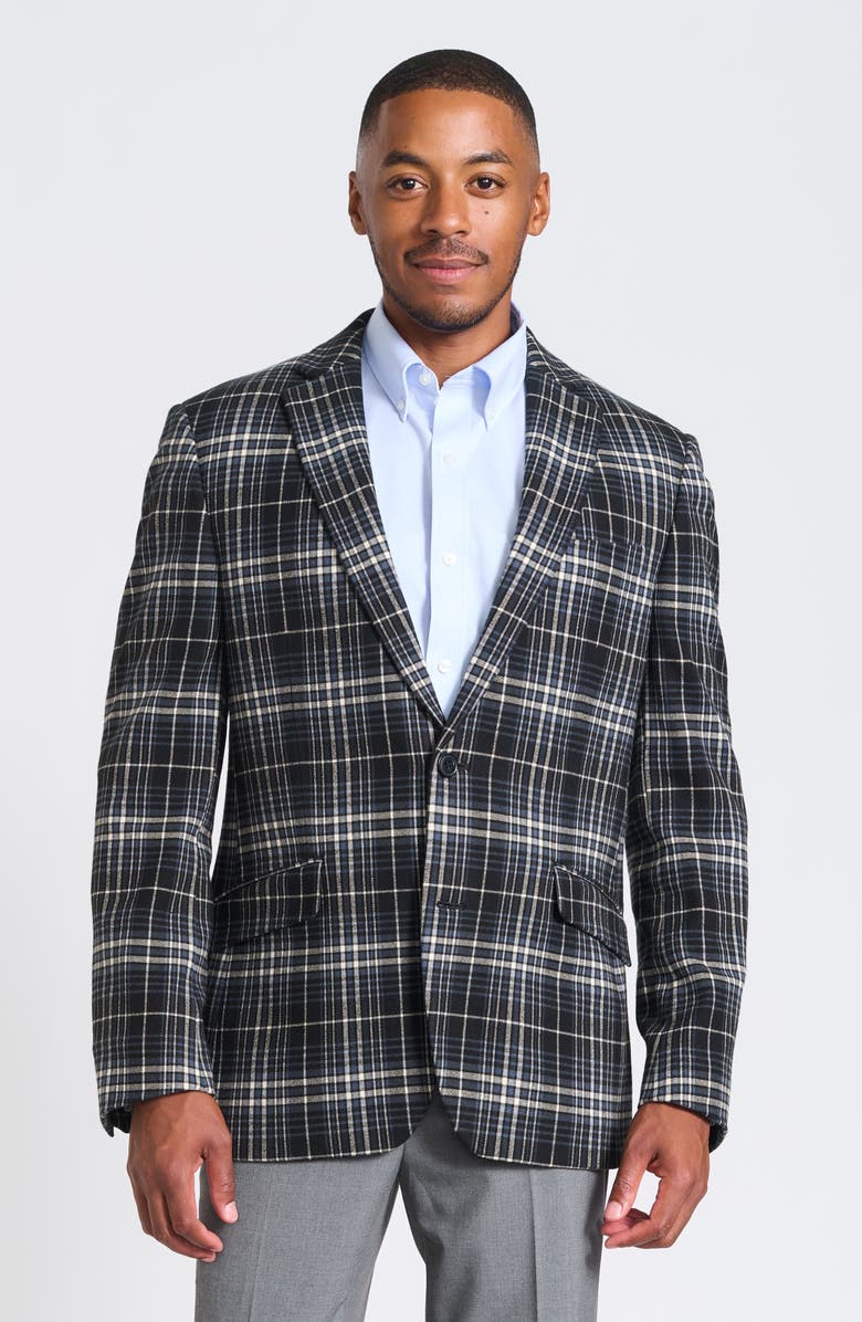 SAVILE ROW CO Black & Gray Plaid Blazer, Alternate, color, Black